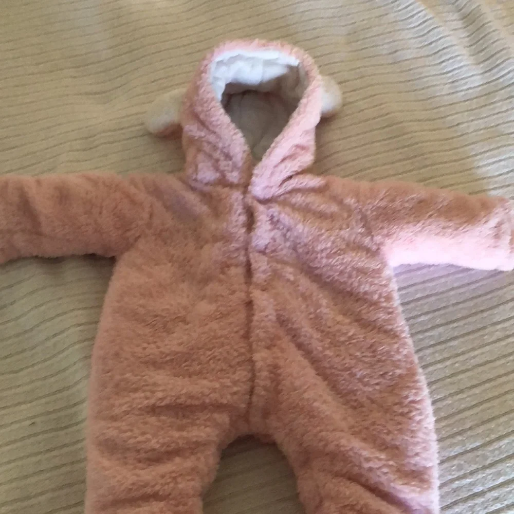 Baby Sherpa pink cozy one piece with ears